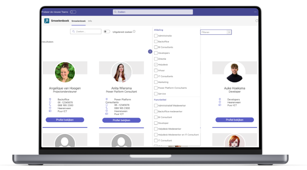Smoelenboek filtermogelijkheid | Teamsapps